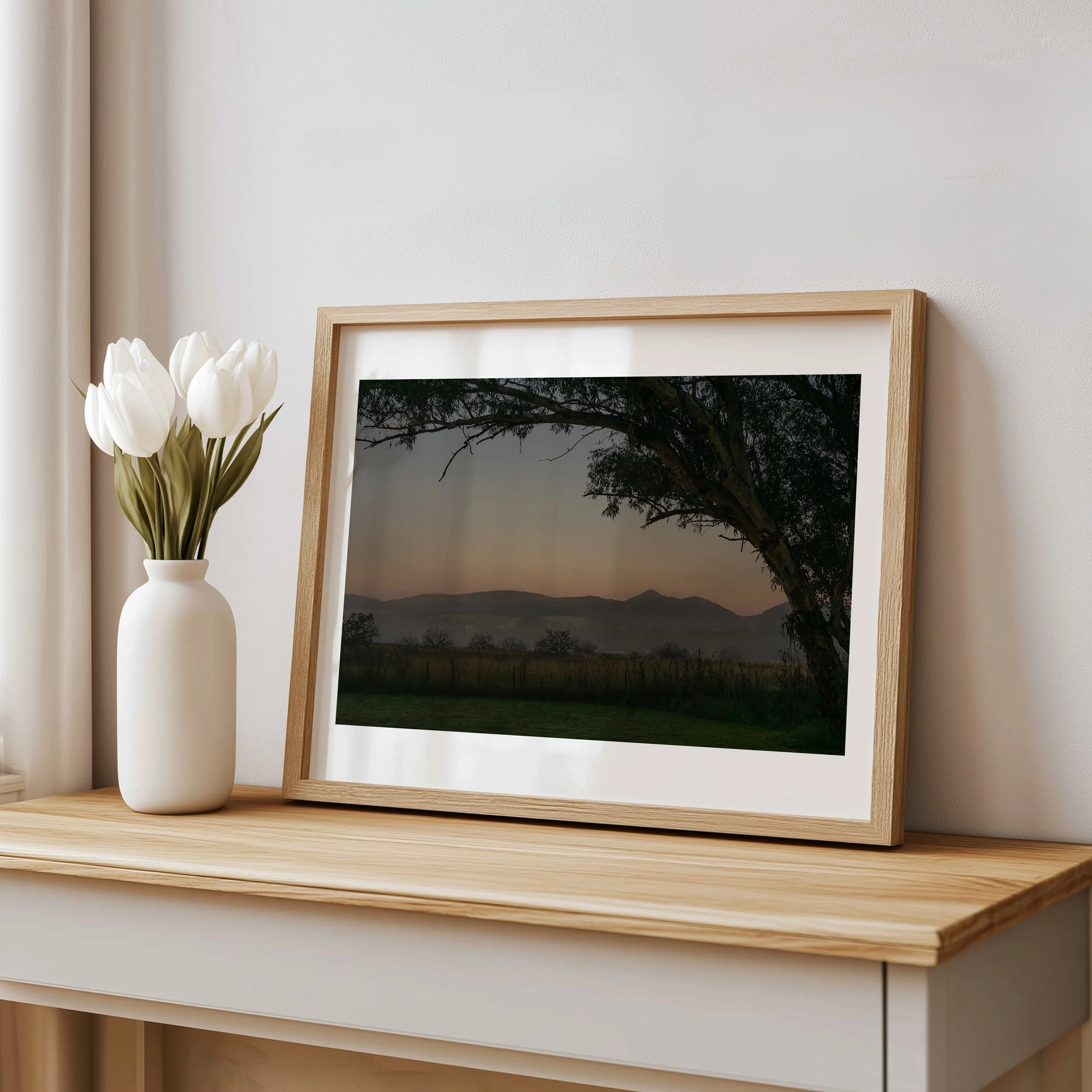 Sunrise nature print styled in a modern interior