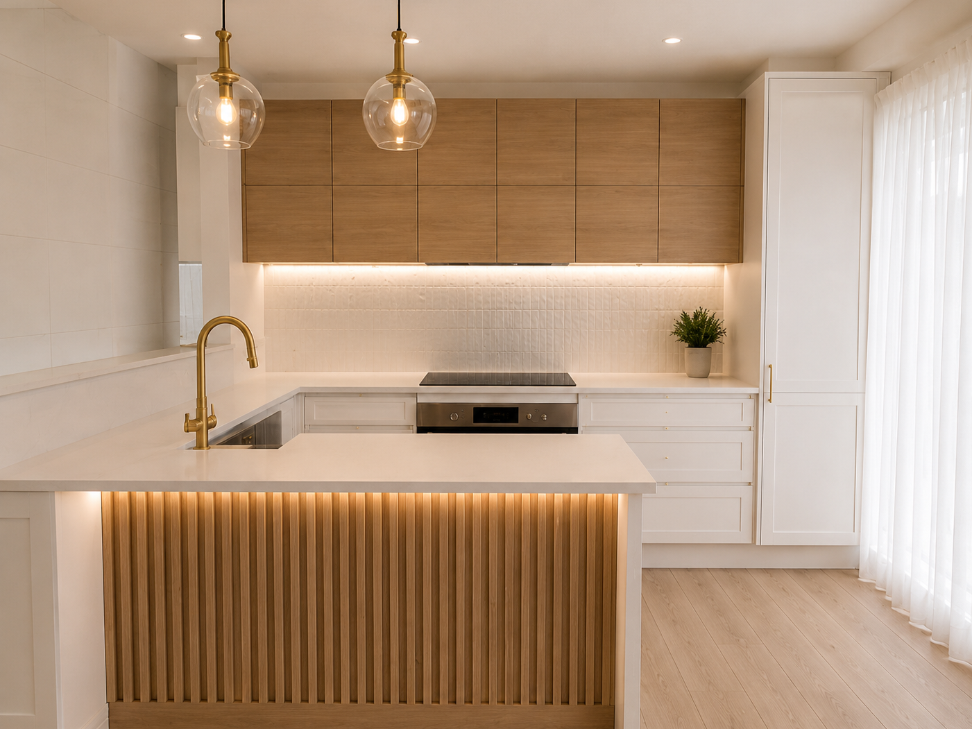 Engineered stone benchtop kitchen Western Sydney — Caesarstone or Quantum Quartz surface, Sunday Kitchens & Living showroom"