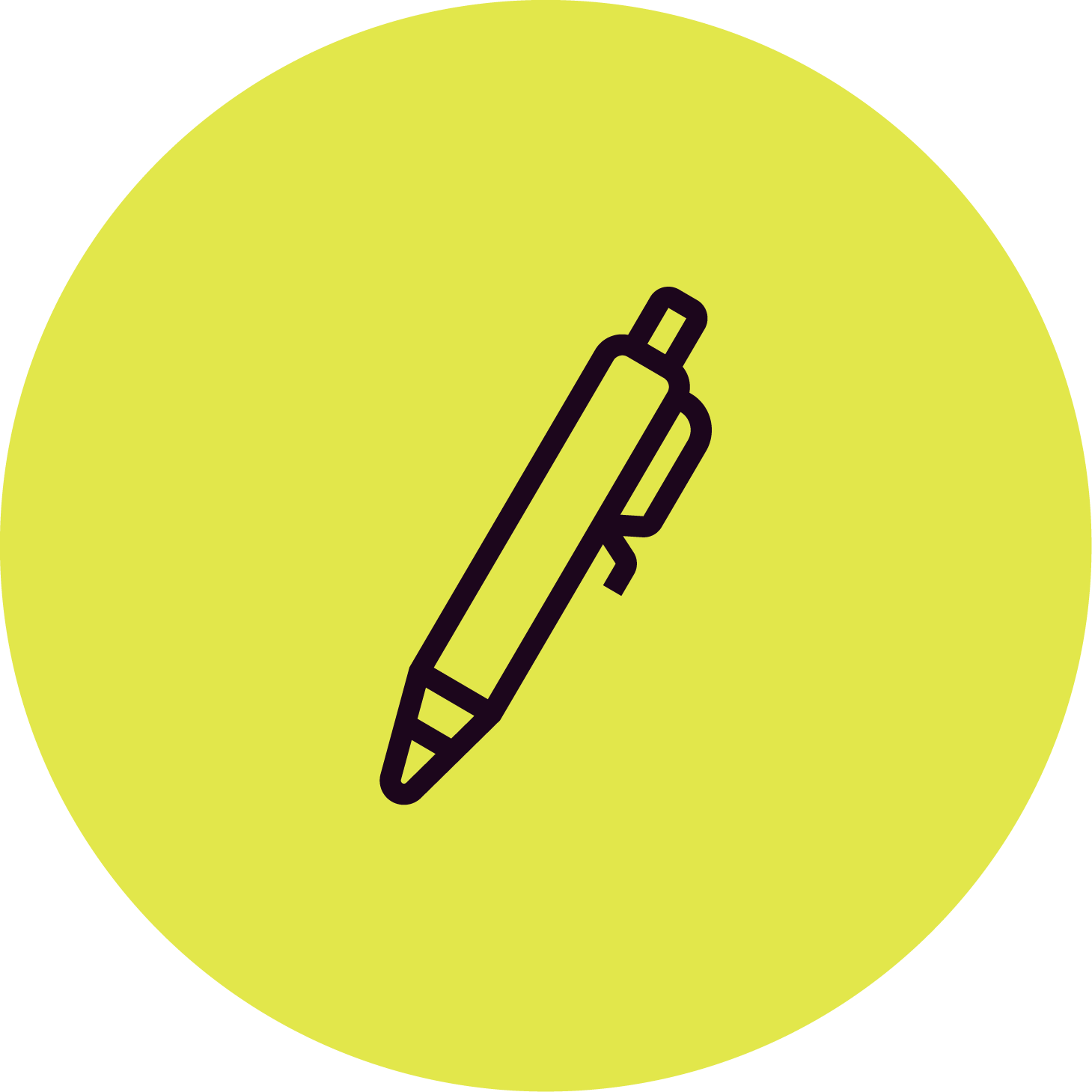 Icon of a black pen inside a yellow circle.
