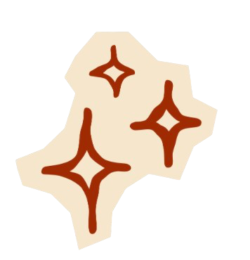 A beige-colored shape with three large, stylized brown sparkling star icons