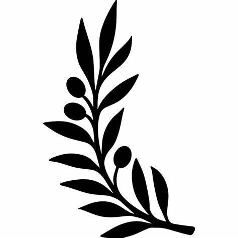 Black silhouette of a leafy branch with small round berries on a white background.