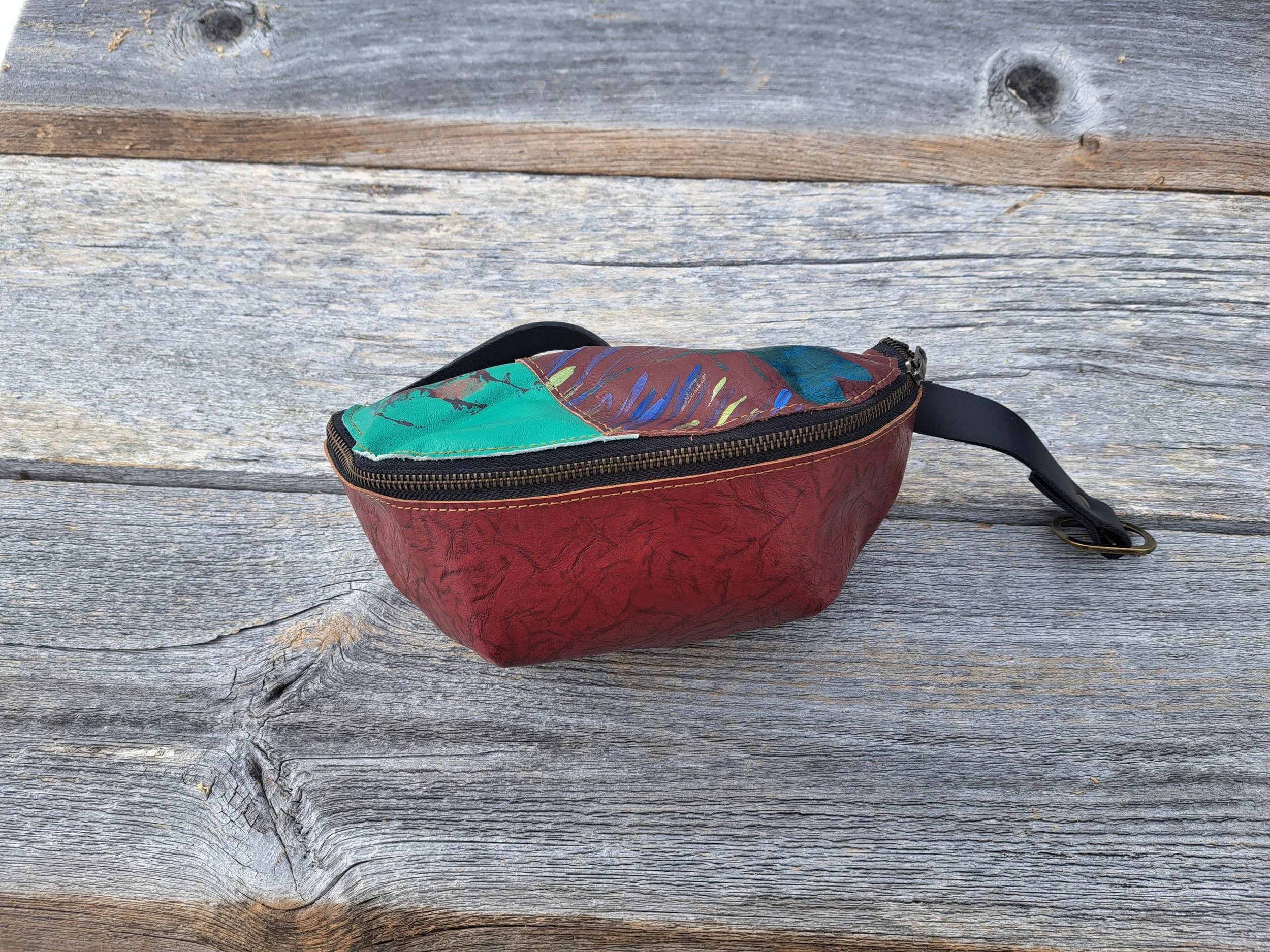 Red / Turquoise Leather Fanny Pack