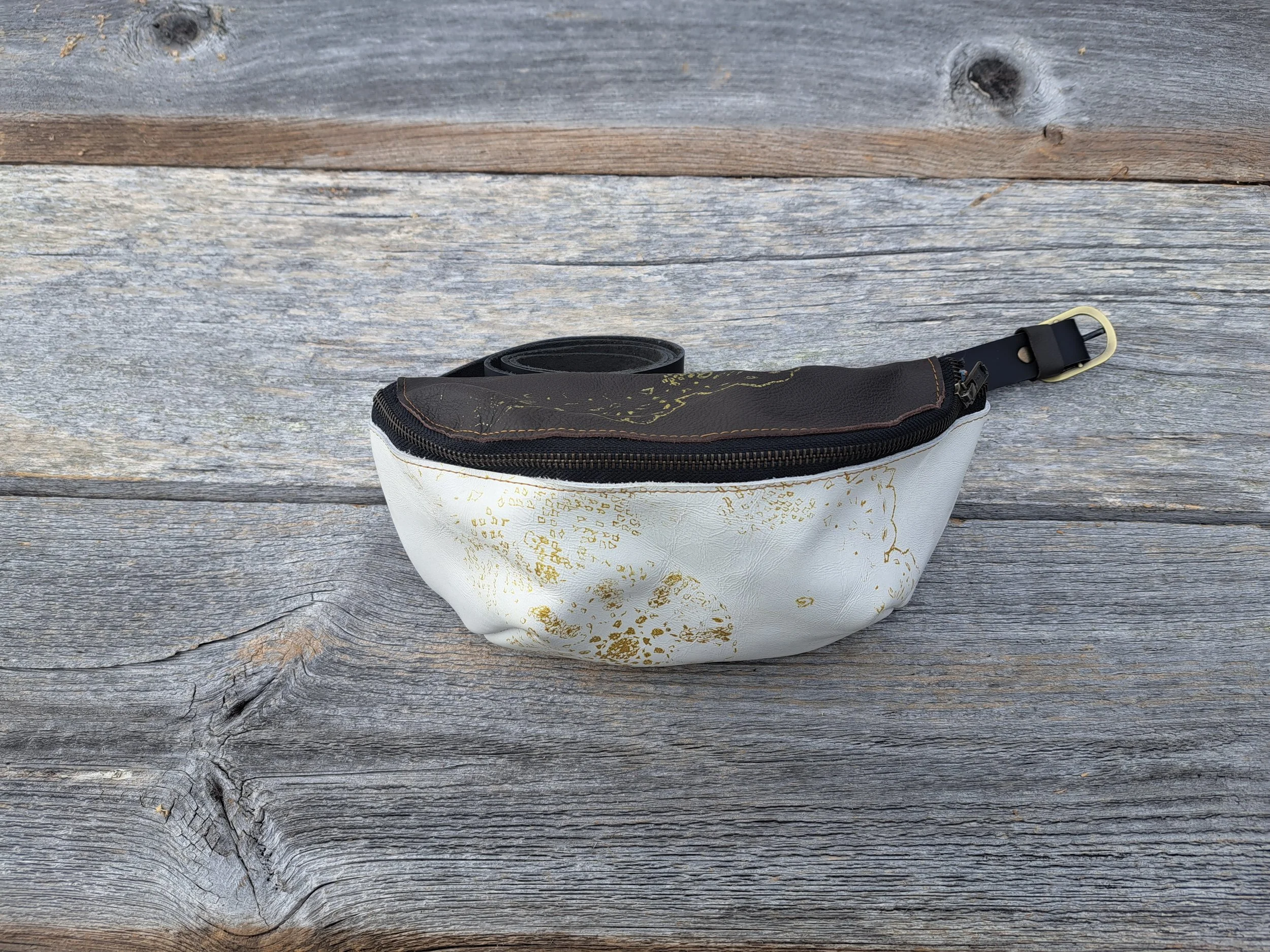 White / Brown / Dusty Blue / Gold Doilie Fanny Pack