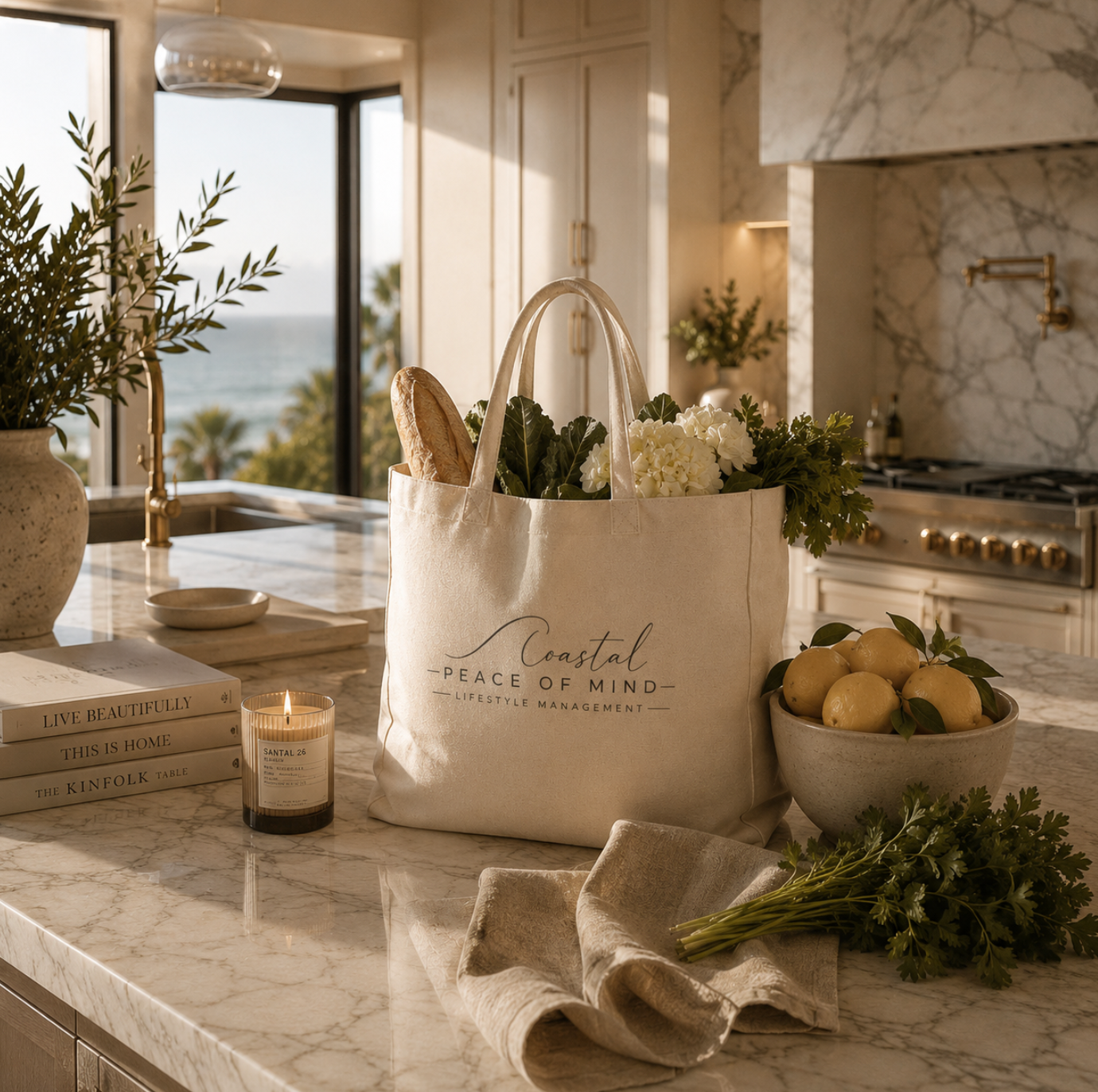 Coastal Peace of Mind grocery stocking service with fresh groceries and arrival essentials prepared for a luxury coastal residence.