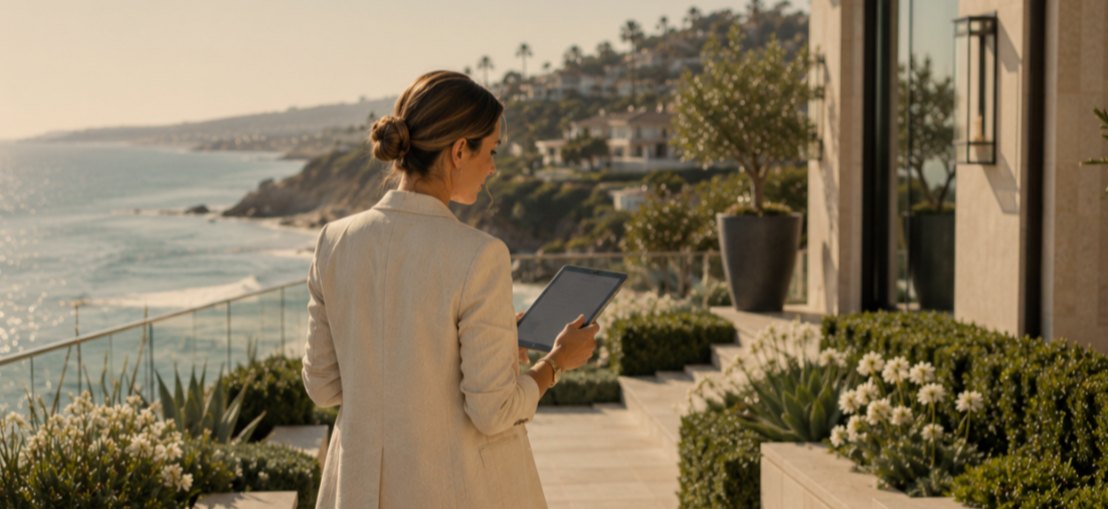 Professional weekly estate inspection at a luxury oceanfront home in Laguna Beach with digital property reporting and preventative oversight.