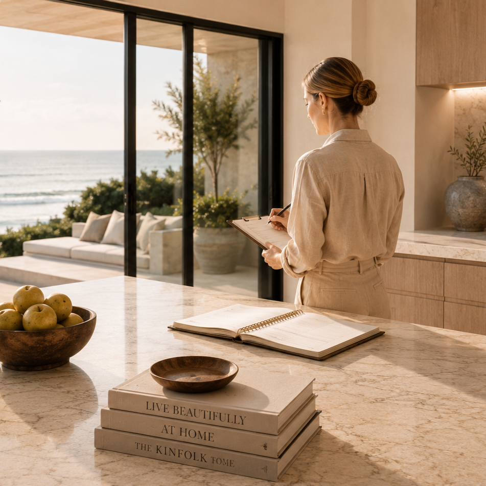 Signature Estate Care providing proactive estate oversight. Estate manager preparing a luxury coastal residence for homeowner arrival through estate oversight, concierge support and residence readiness services.