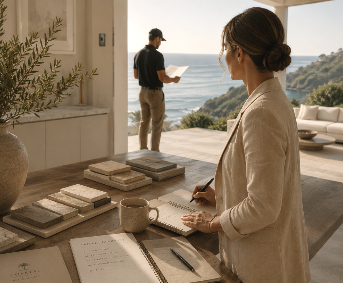 Weekly property checks and estate oversight services for luxury Laguna Beach and Newport Beach homeowners, including inspections, vendor coordination and preventative maintenance management.