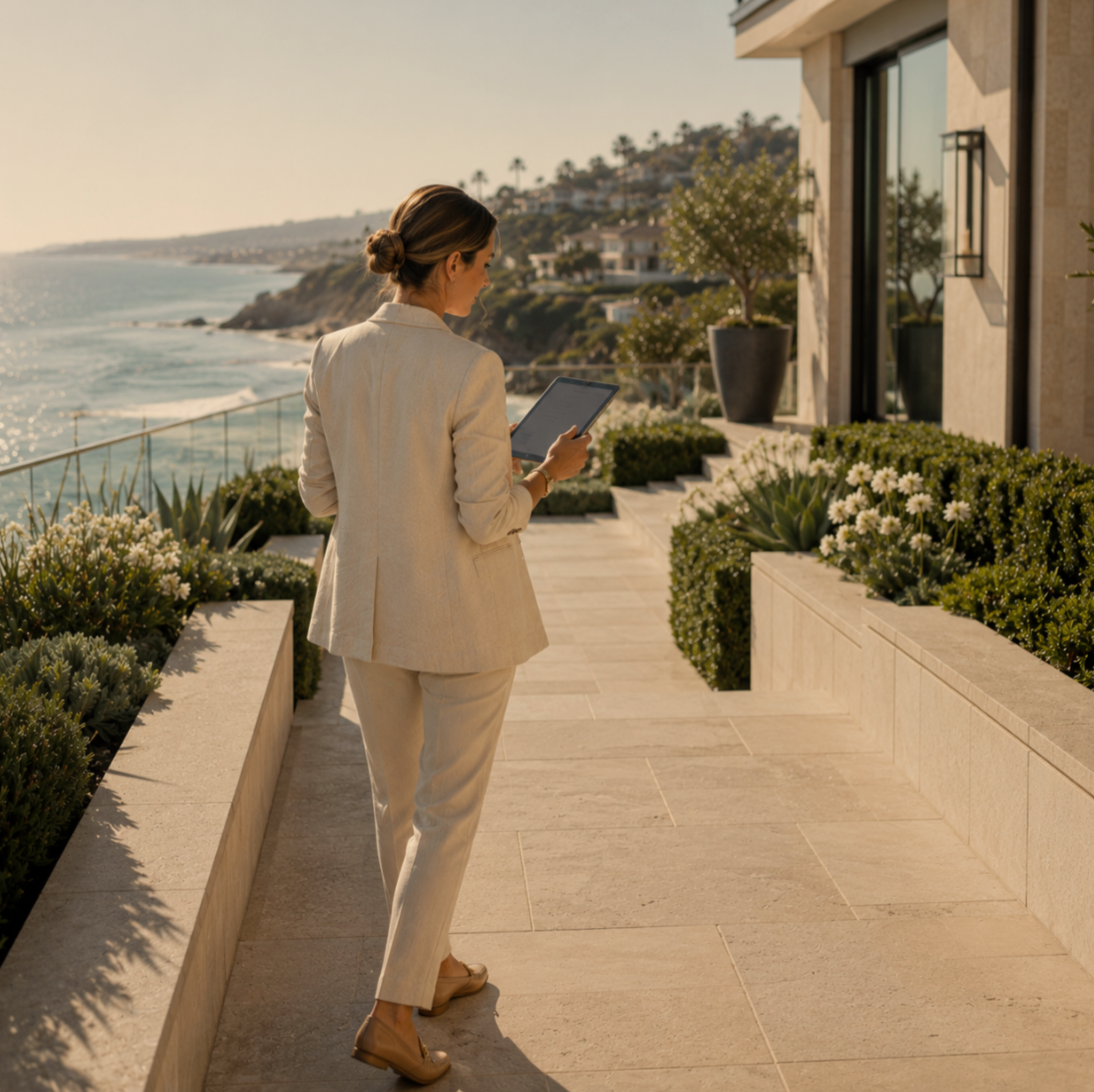 Professional weekly estate inspection at a luxury oceanfront home in Laguna Beach with digital property reporting and preventative oversight.