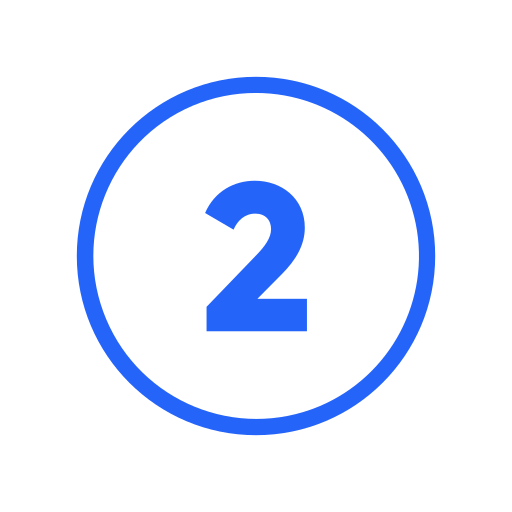 Blue number 2 inside a circle on a white background.