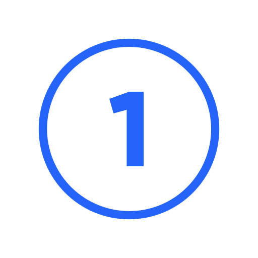 Blue number one inside a circle on a white background.