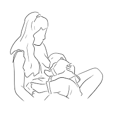 Line drawing of a woman holding a baby.