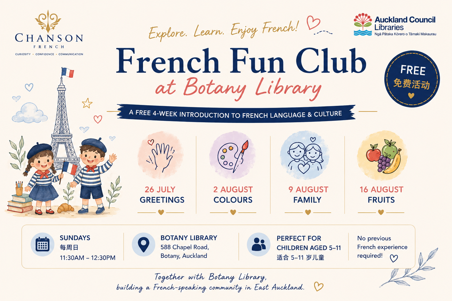 French Fun Club at Botany Library — Free 4-Week Programme