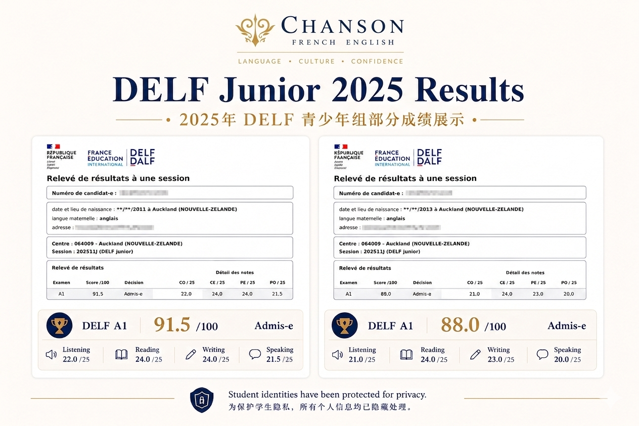 DELF Junior French Exam Results – Chanson Languages Students Auckland