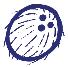 A stylized, abstract icon of a microbial or cell with circular and dashed lines in dark blue.