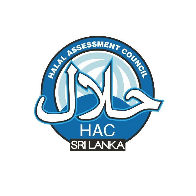 Logo of the Halal Assessment Council Sri Lanka, featuring a blue circle with a stylized Arabic word for Halal, and text indicating organization's name in English and location.