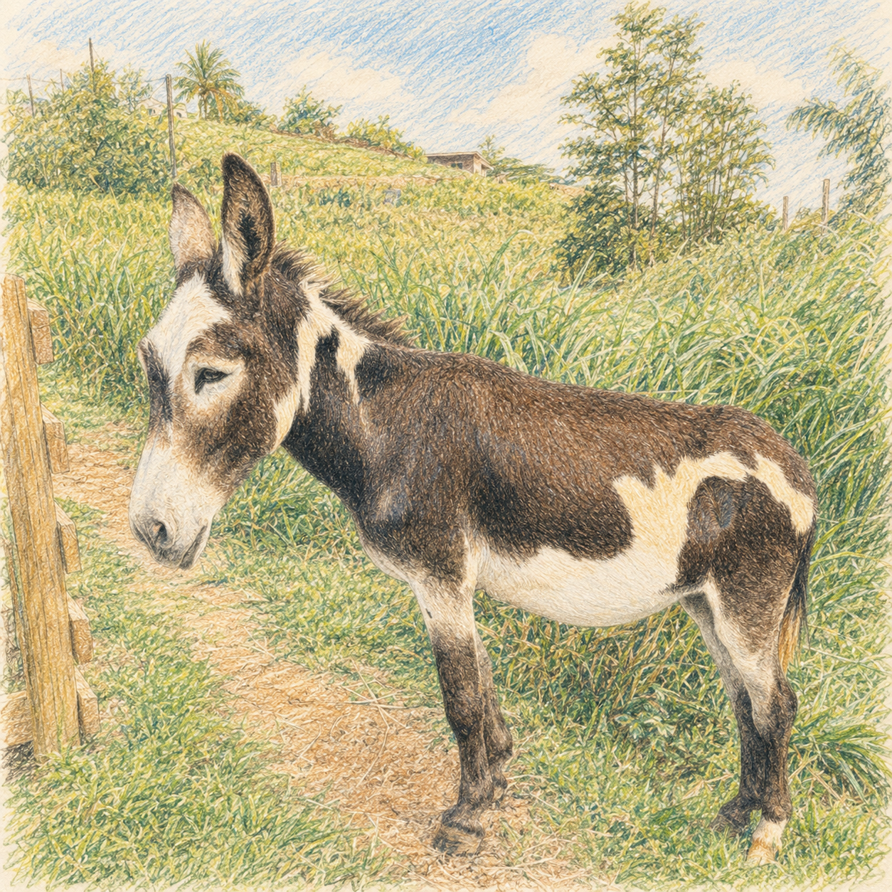 5 min walk to Charlie, the resident donkey