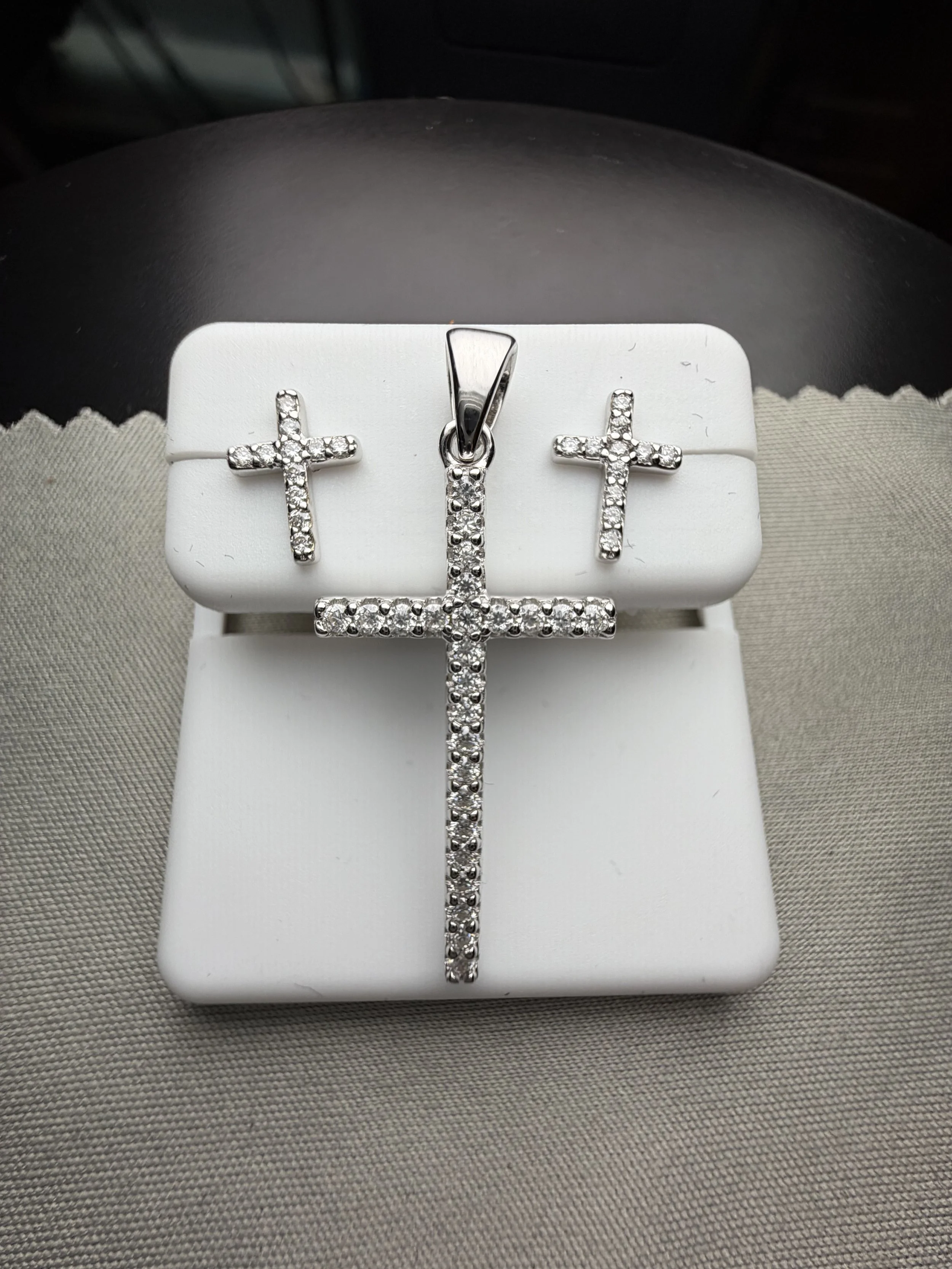 1.25ct Moissanite Double-Sided Cross Pendant & Earring Set – Sterling Silver