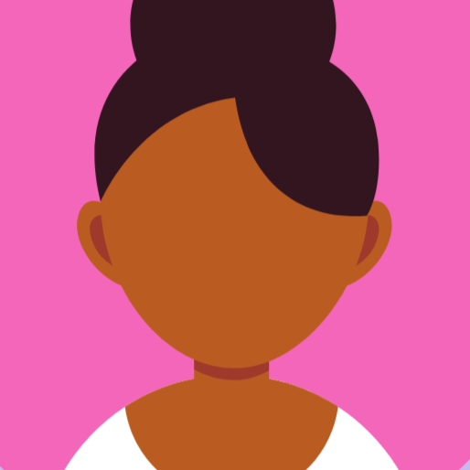 illustration of a woman with dark hair styled in a bun, wearing a white top, against a pink background