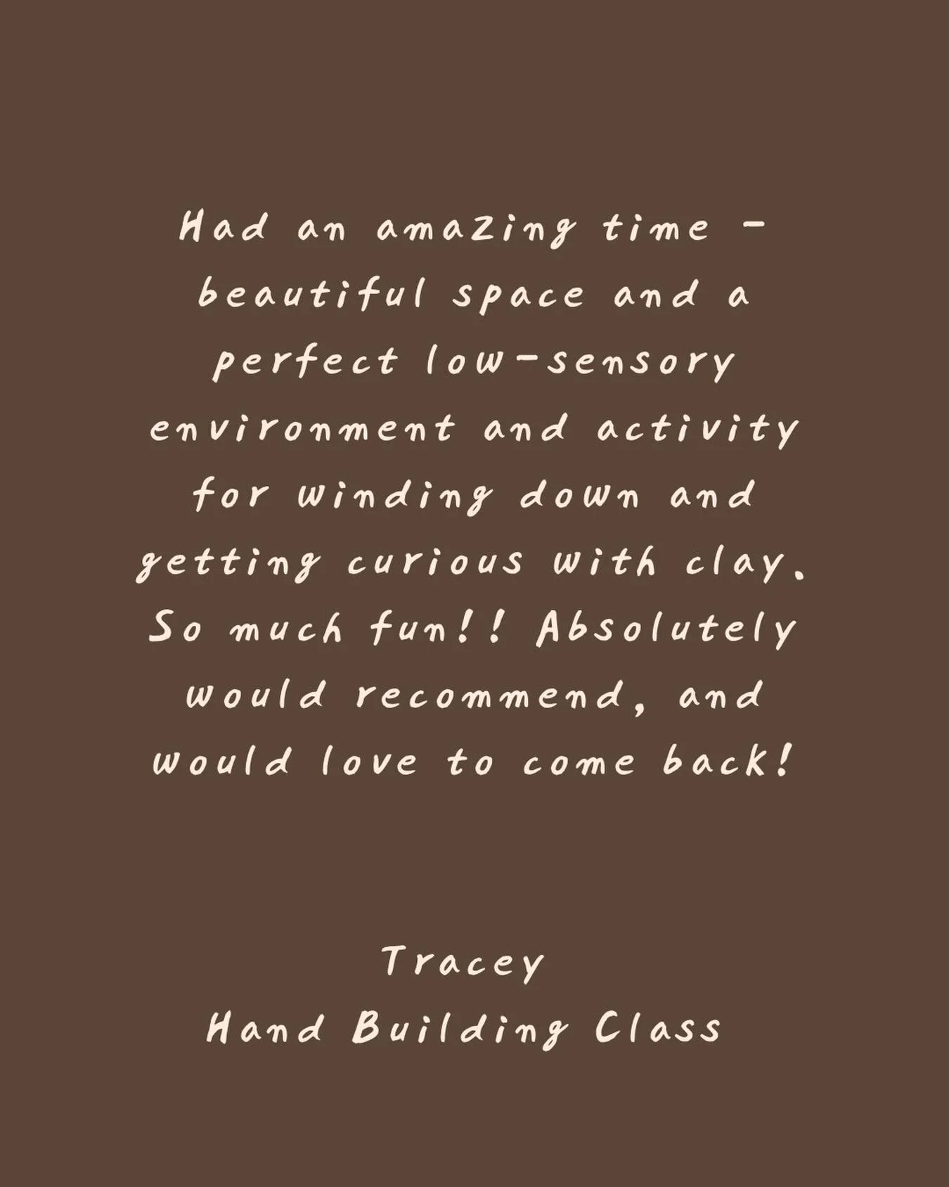 A wonderful review on our hand building class from Tracey. Join us this long weekend, we are running a class on Saturday at our studio in Crows Nest with Keyah @bewitched_bubs 

🔗 in bio for bookings 🙌🏻