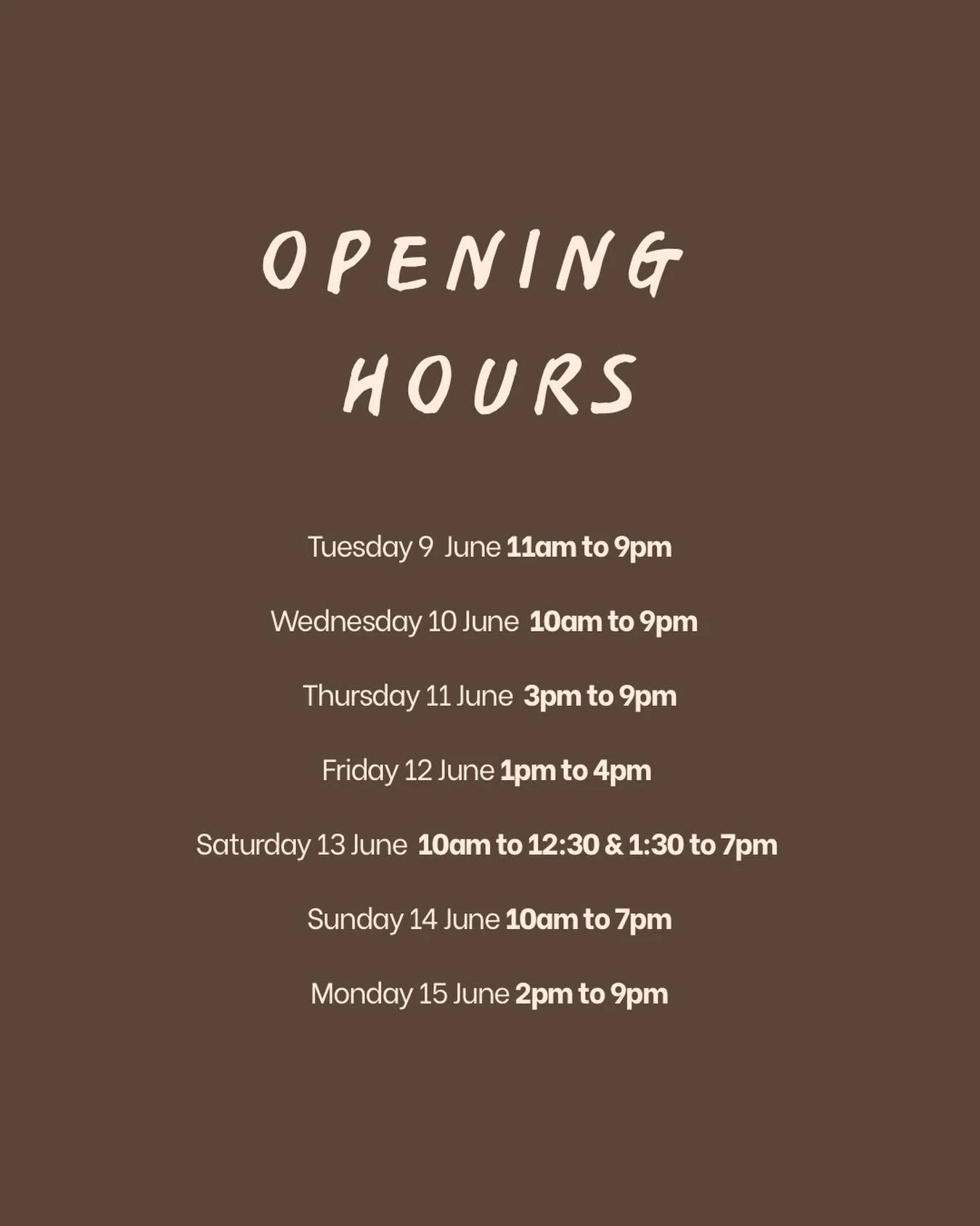 Check out our opening hours for this week!