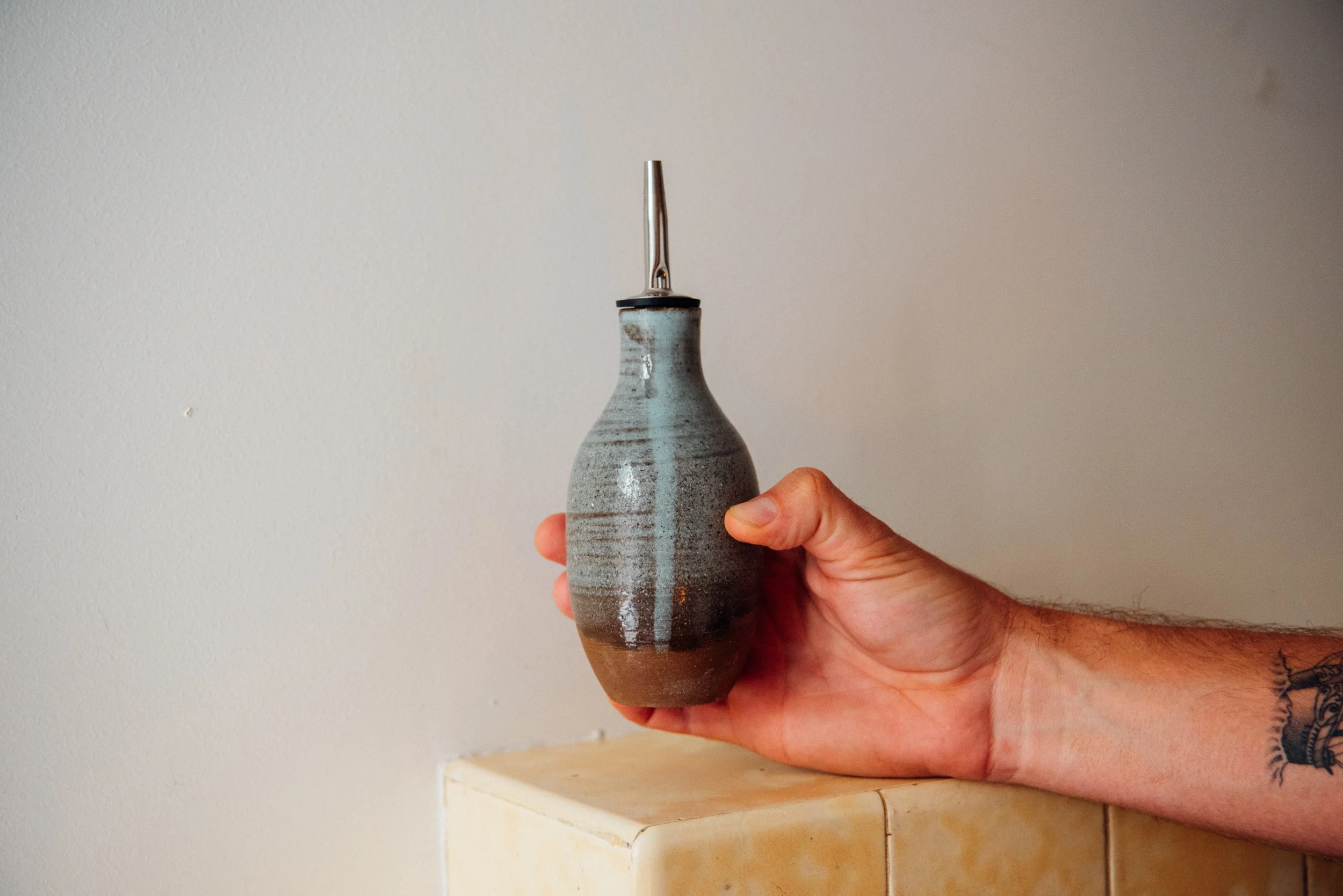 Handmade Olive Oil Bottle in Sea Spray