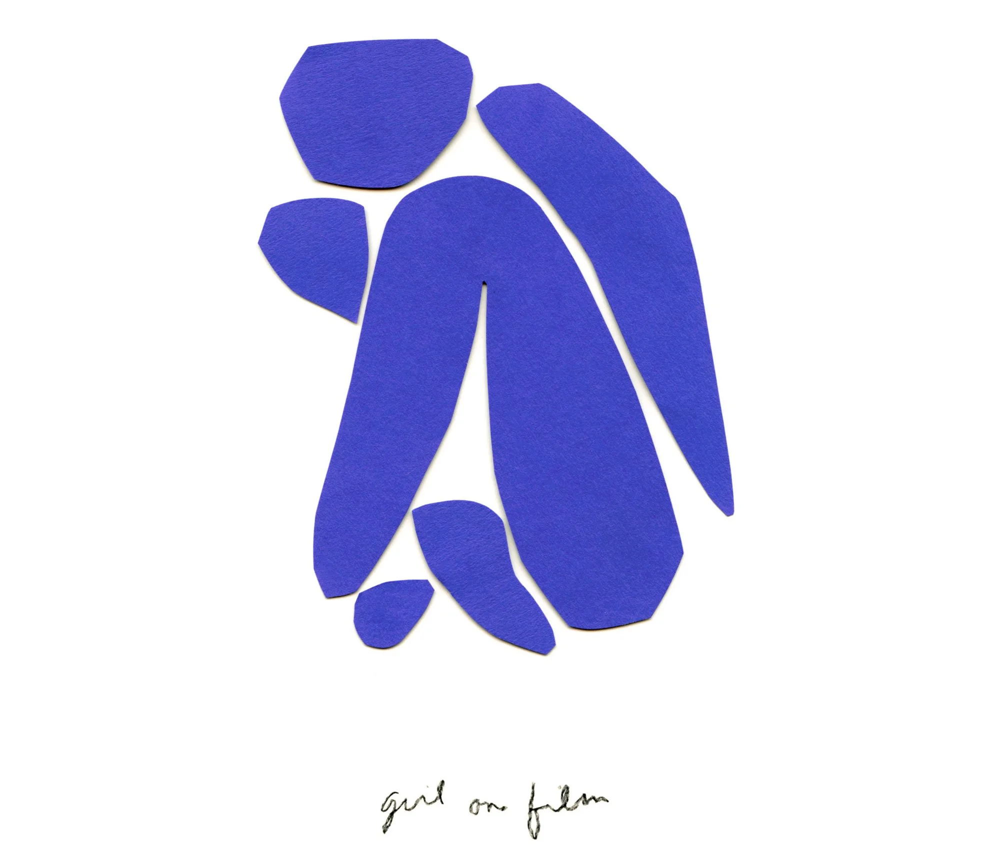 Four blue cutouts in the shape of a person, with handwritten text underneath that reads 'Girl on fire'.