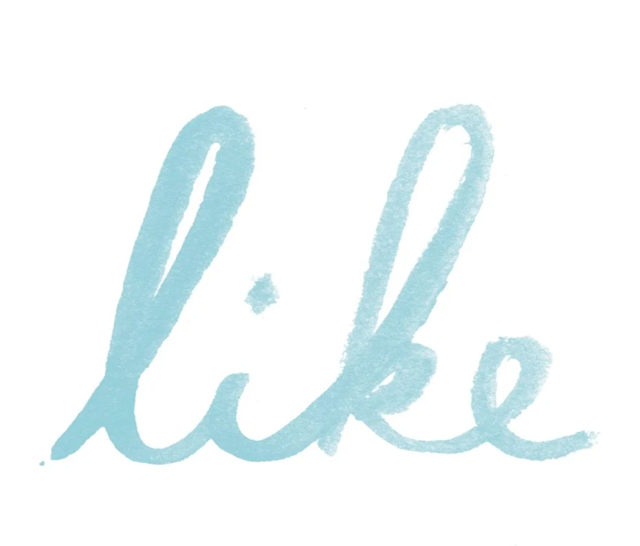 Light blue watercolor-style handwritten text saying "Like" on a white background.