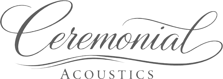 The image shows the words 'Ceremonial Acoustics' written in elegant, cursive font with a slight tilt.