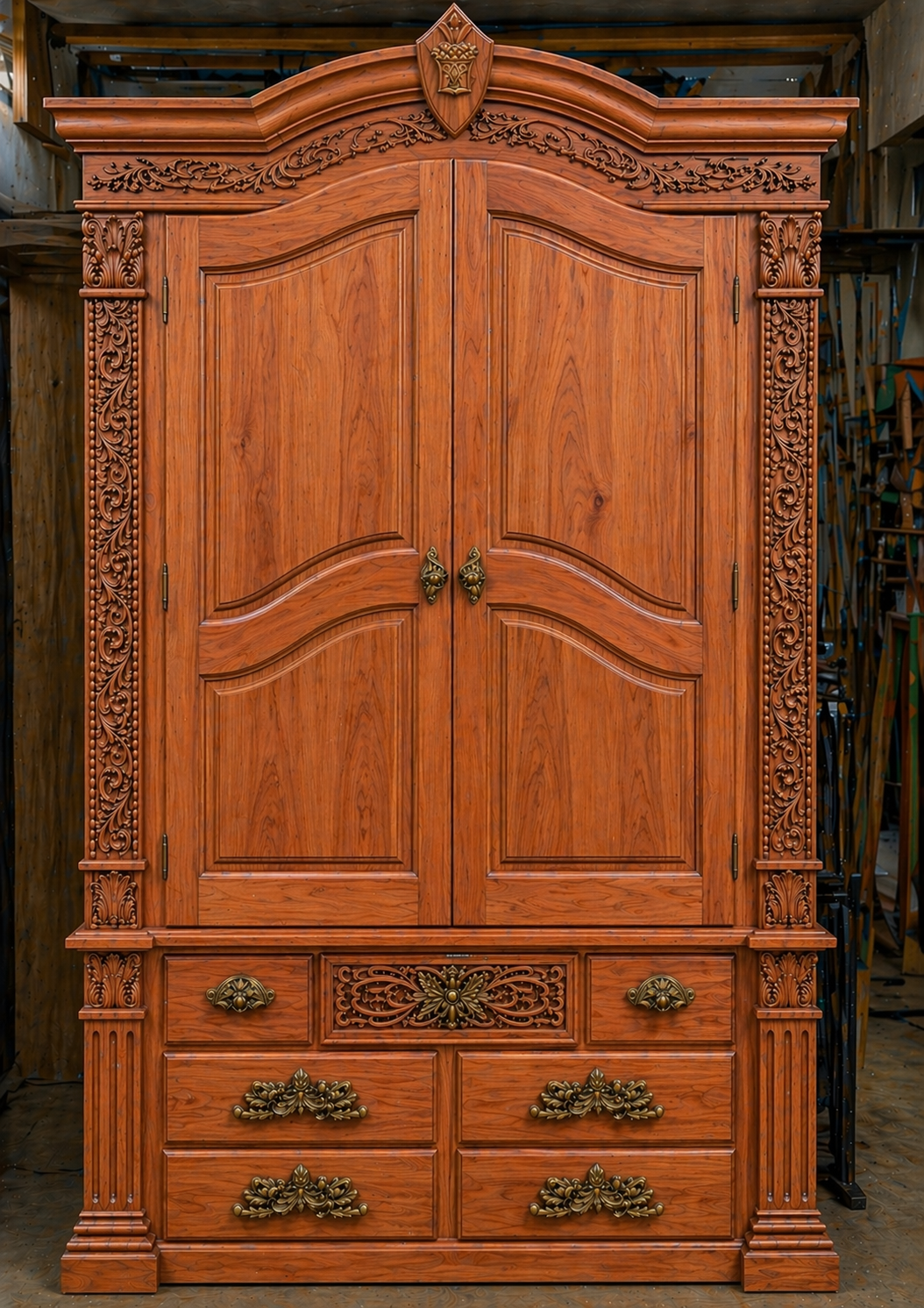 Custom Carved Compact Armoire