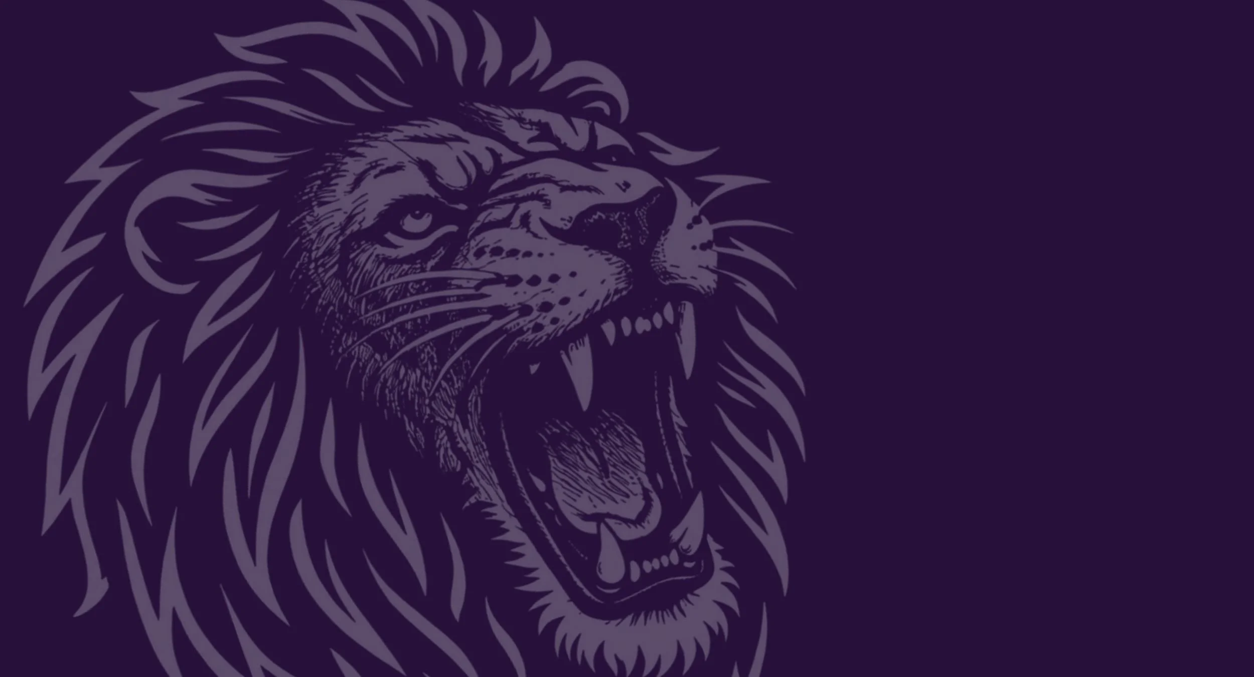dark purple background with a semi-transparent Lion Head Ministry lion logo