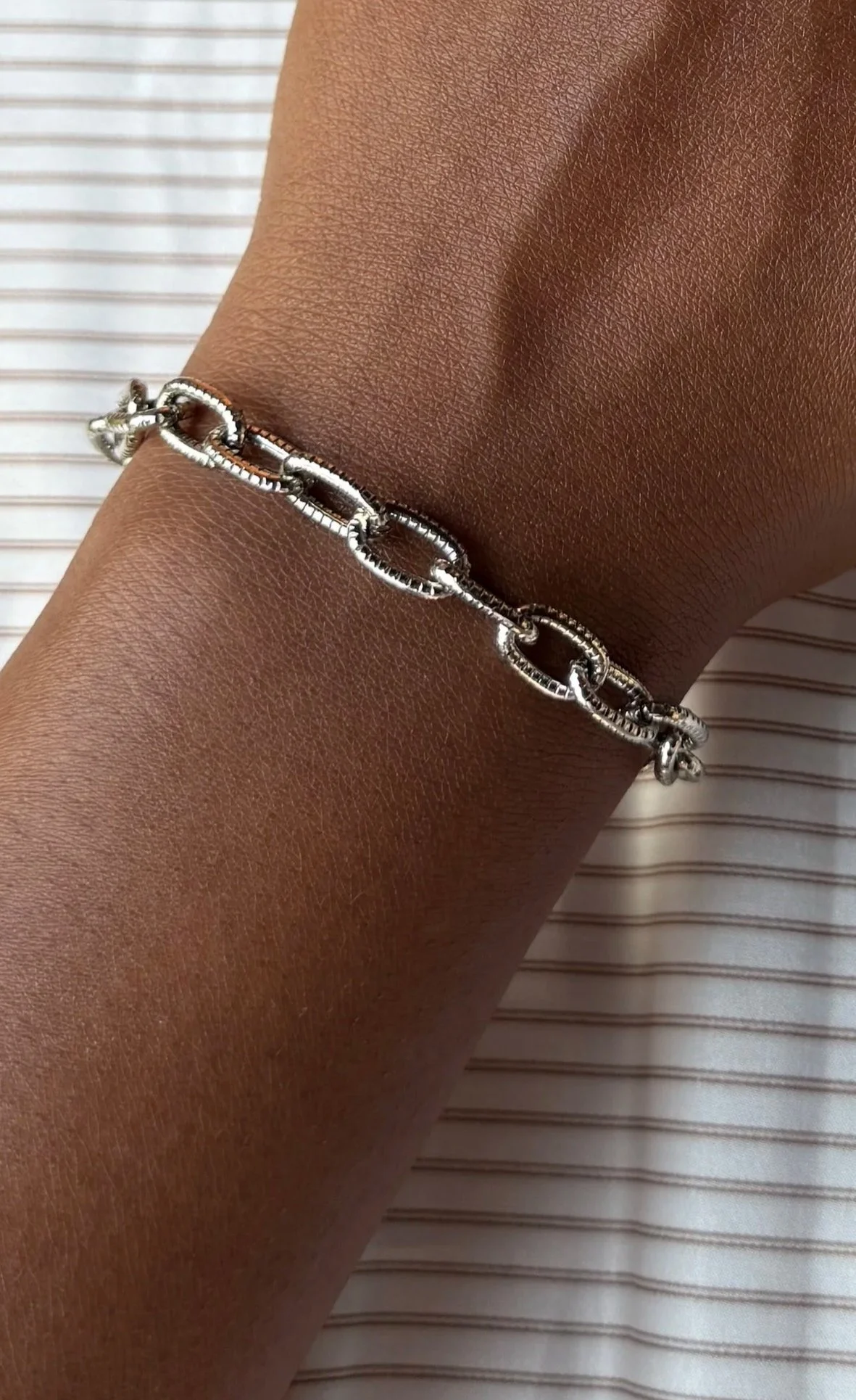 Silver Texture Chain Link Bracelet