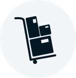Icon of a rolling dolley with labelled boxes on it