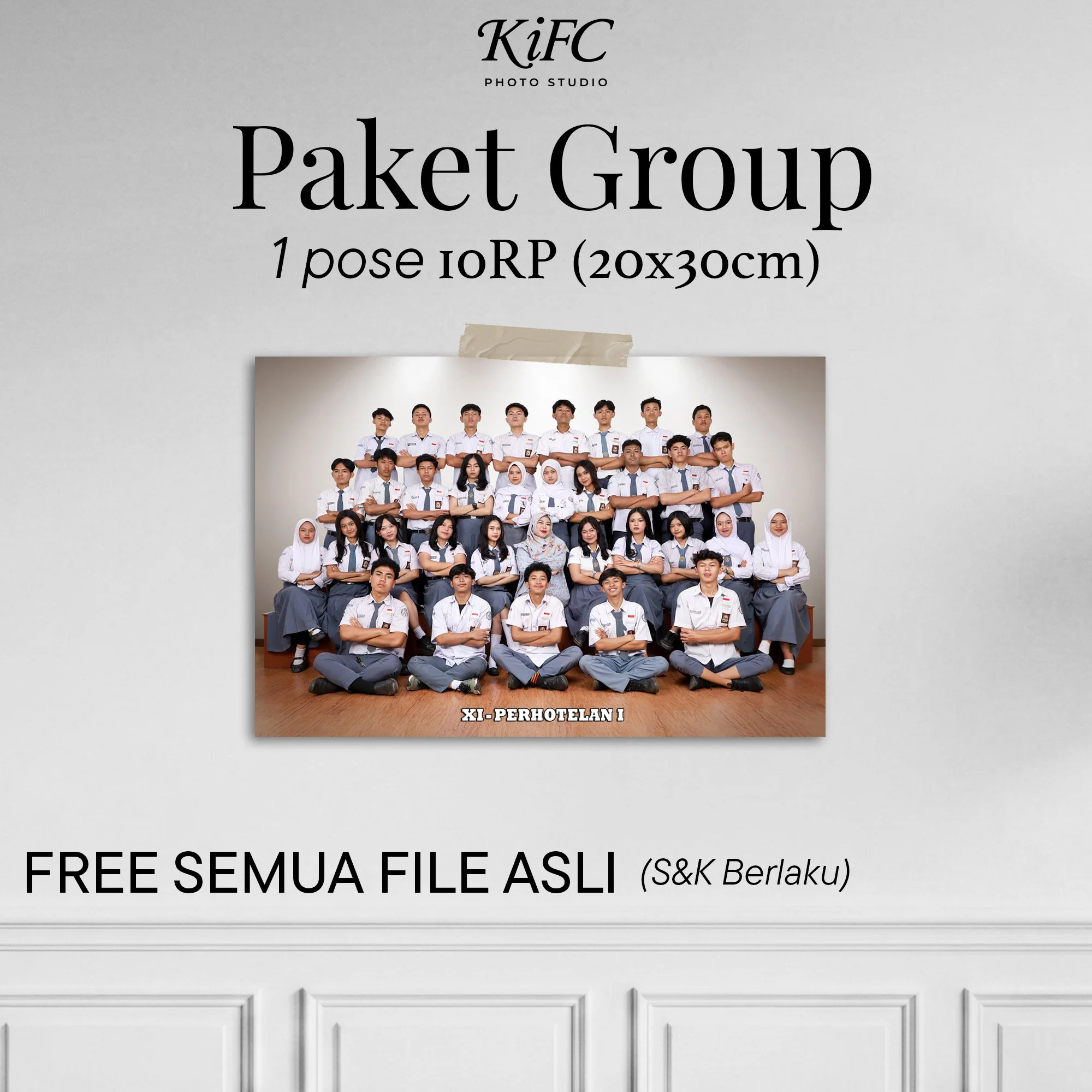 Foto Studio Group 1 Pose ukuran 10RP  (diatas 10 orang) - IDR 25.000/org