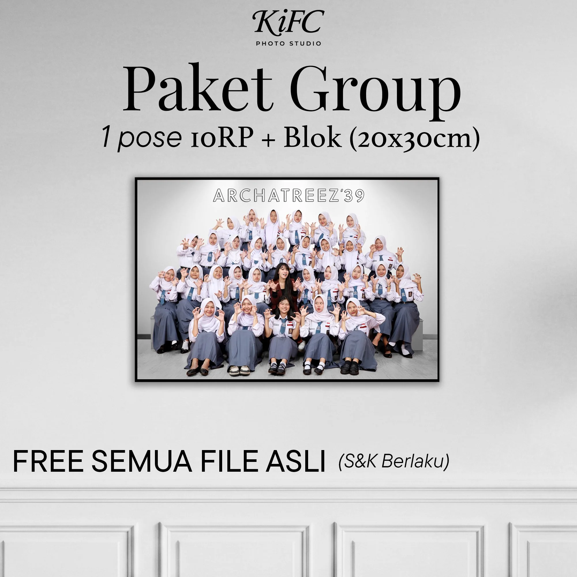 Foto Studio Group 1 Pose ukuran 10RP + Blok (diatas 10 orang) - IDR 50.000/org