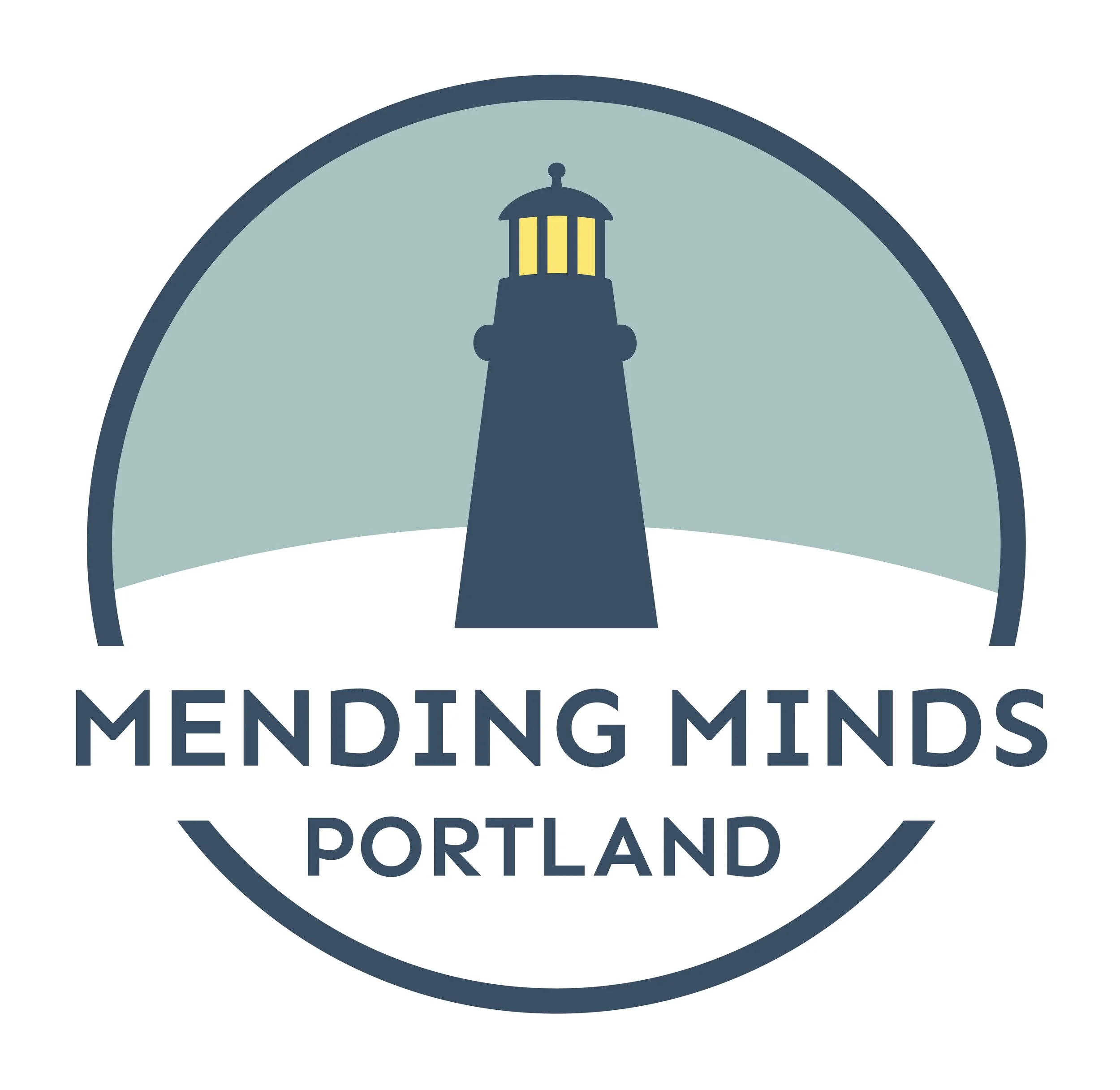 Logo for Mentoring Minds Portland with a lighthouse icon and the words 'MENTORING MINDS PORTLAND'.