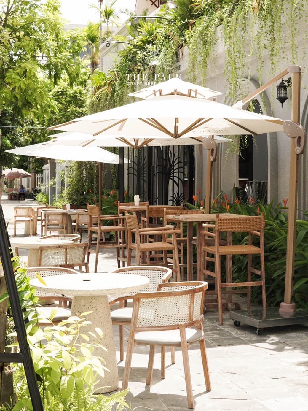 Outdoor terrace at The Palm Craft Beer & Coffee — 
Mediterranean restaurant in Hai Phong near Pearl River Hotel