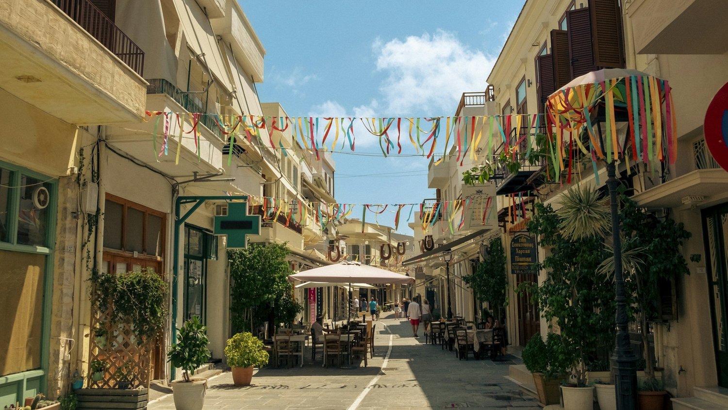 Traditional whitewashed Cretan village street near Agia Galini, South Crete