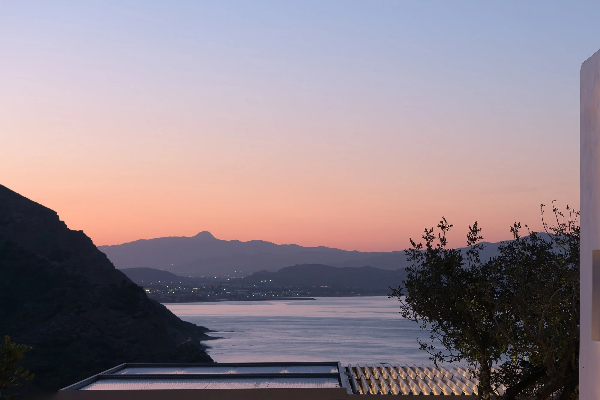 Sunset sea view from the hillside terraces of Galini Breeze, Crete.