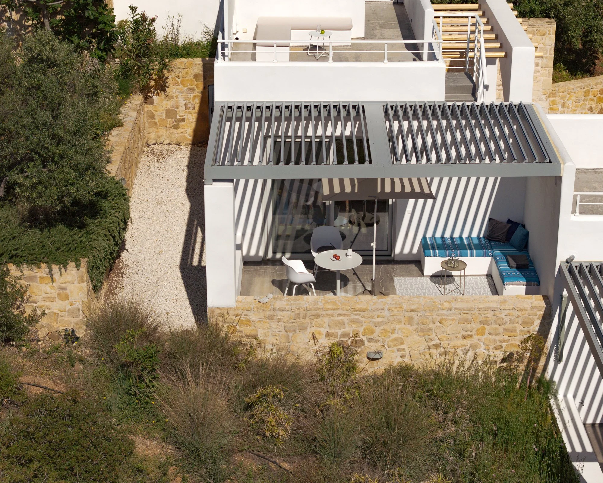 Aerial view of Galini Breeze luxury studios and private terraces in South Crete.