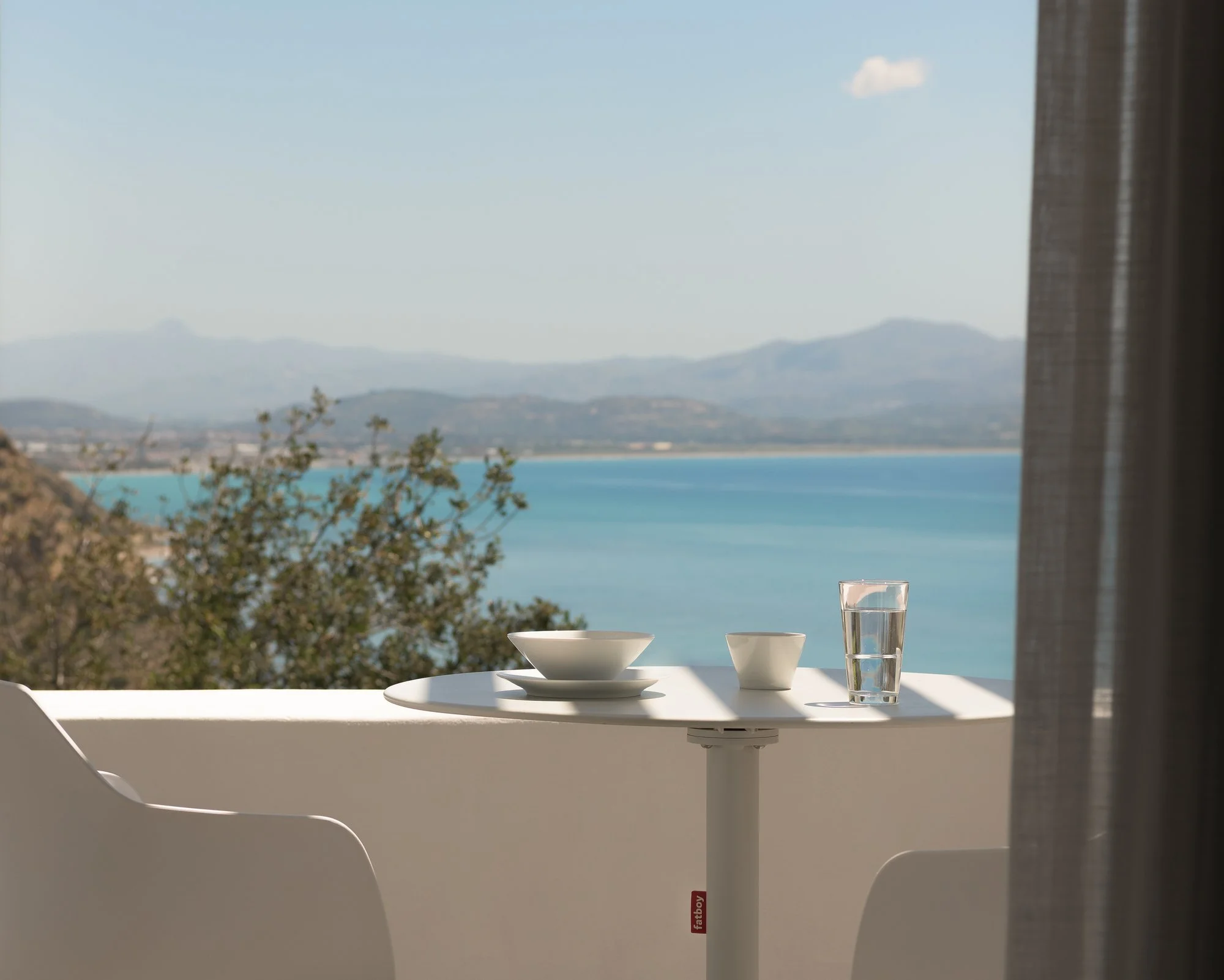 Sea-view terrace of Studio Coast at Galini Breeze with outdoor seating overlooking the Libyan Sea and the coastline of South Crete near Agia Galini