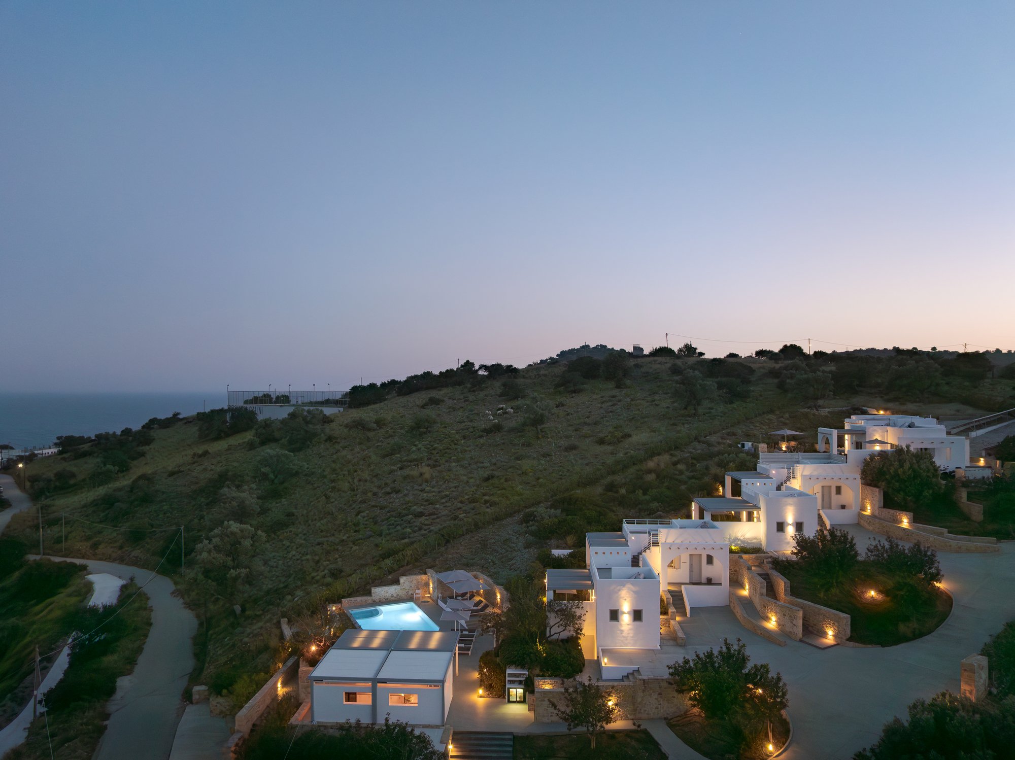 Hillside view of Galini Breeze studios above Agia Galini on the southern coast of Crete