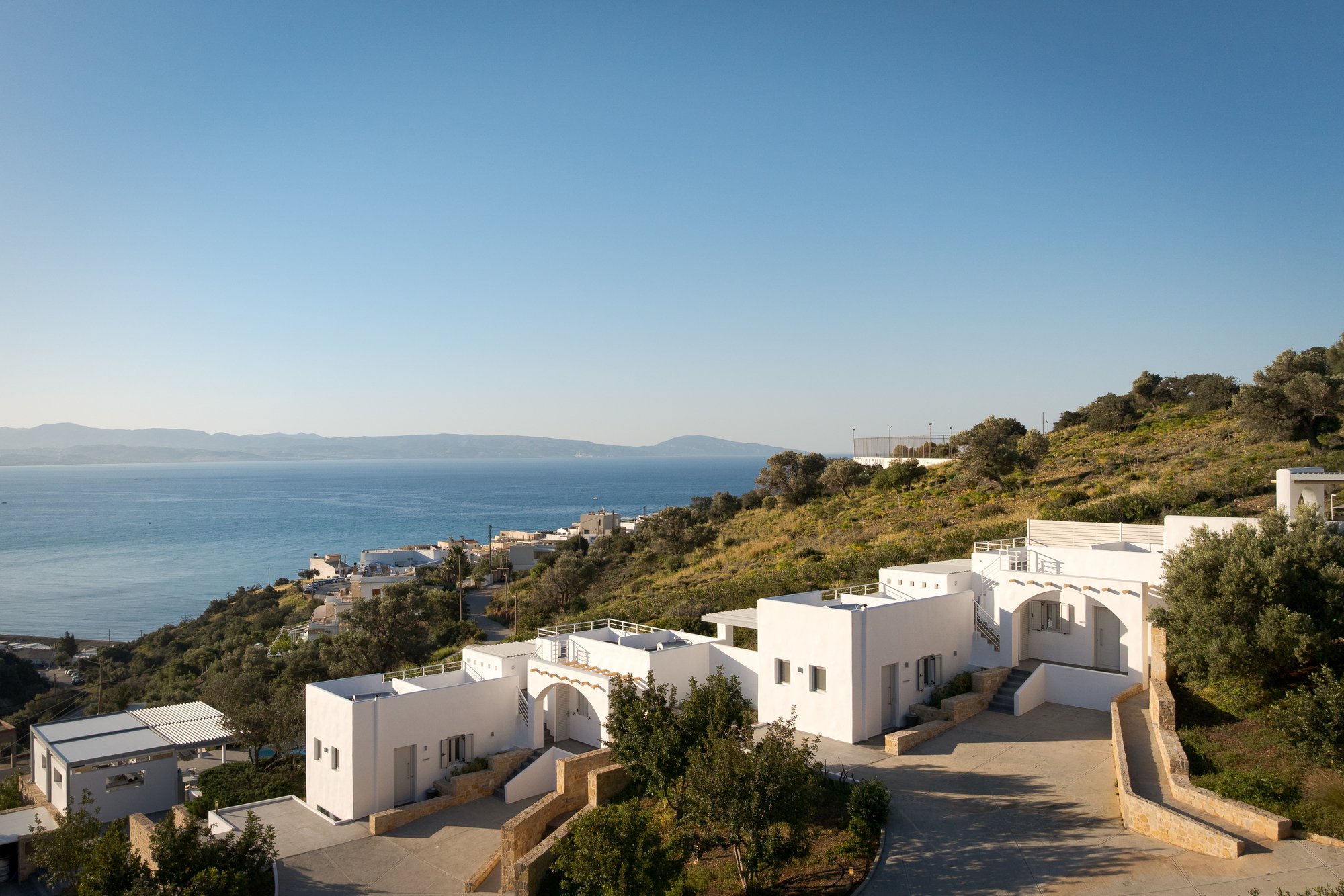 Modern white studio residence overlooking the coast of Agia Galini.