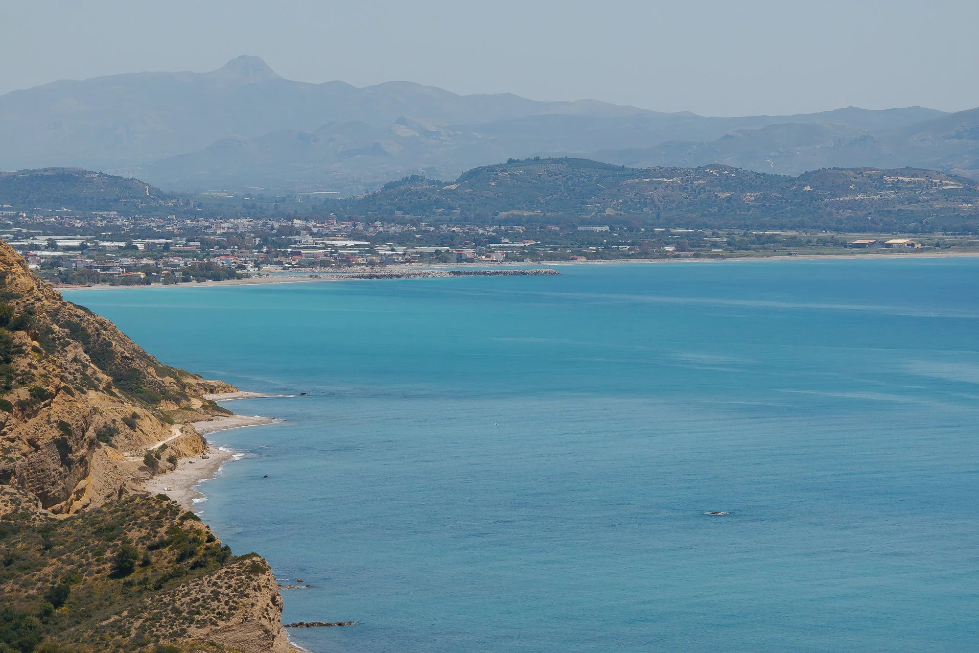 Panoramic coastline and Libyan Sea views from the hills of South Crete.