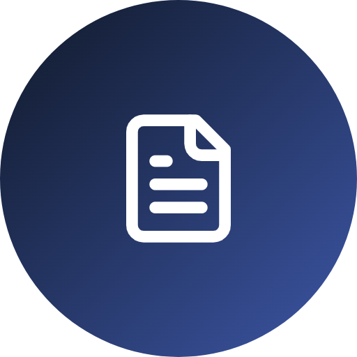 Icon of a document with lines of text and a folded corner on a dark blue background.