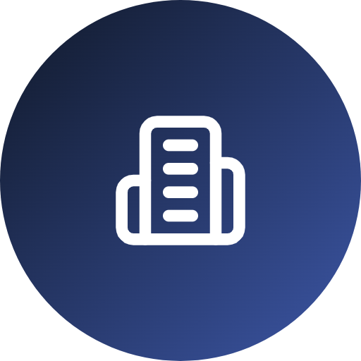 Icon of a file folder on a dark blue circular background.
