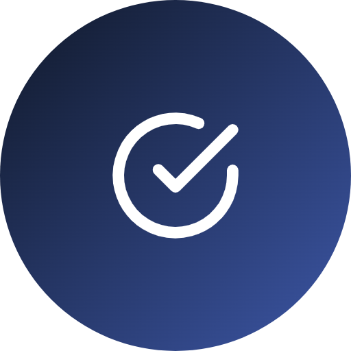 Icon of a checkmark inside a circle on a dark background.