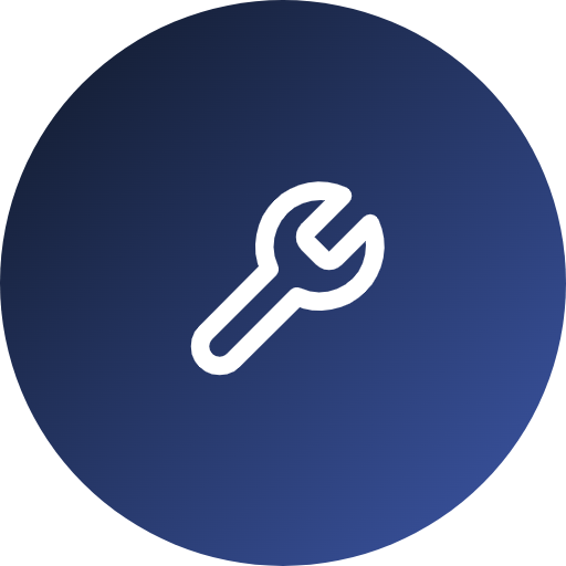 Icon of a wrench inside a blue circular background.
