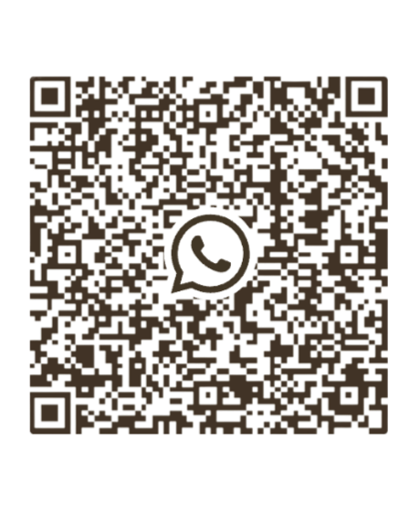 A QR code with the WhatsApp logo at the center.