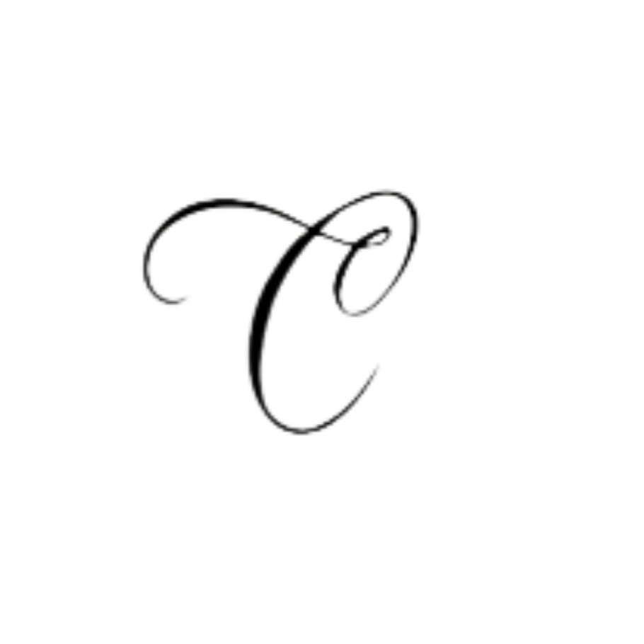 A metallic curly letter C on a black background