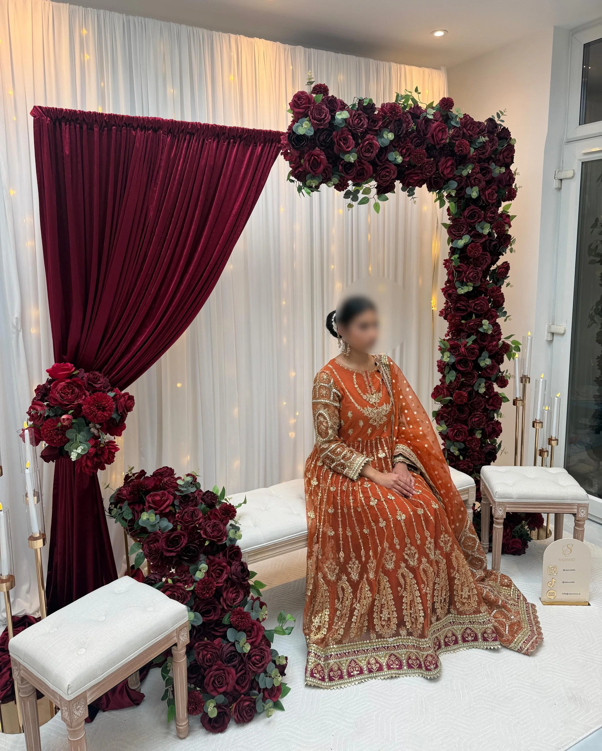 A rich red setup with cascading blooms and soft draping 🌹
Dm for enquiries 

 #LuxuryWedding #ElegantSetup #WeddingStage #Weddingdecor #EventStyling FloralDesign